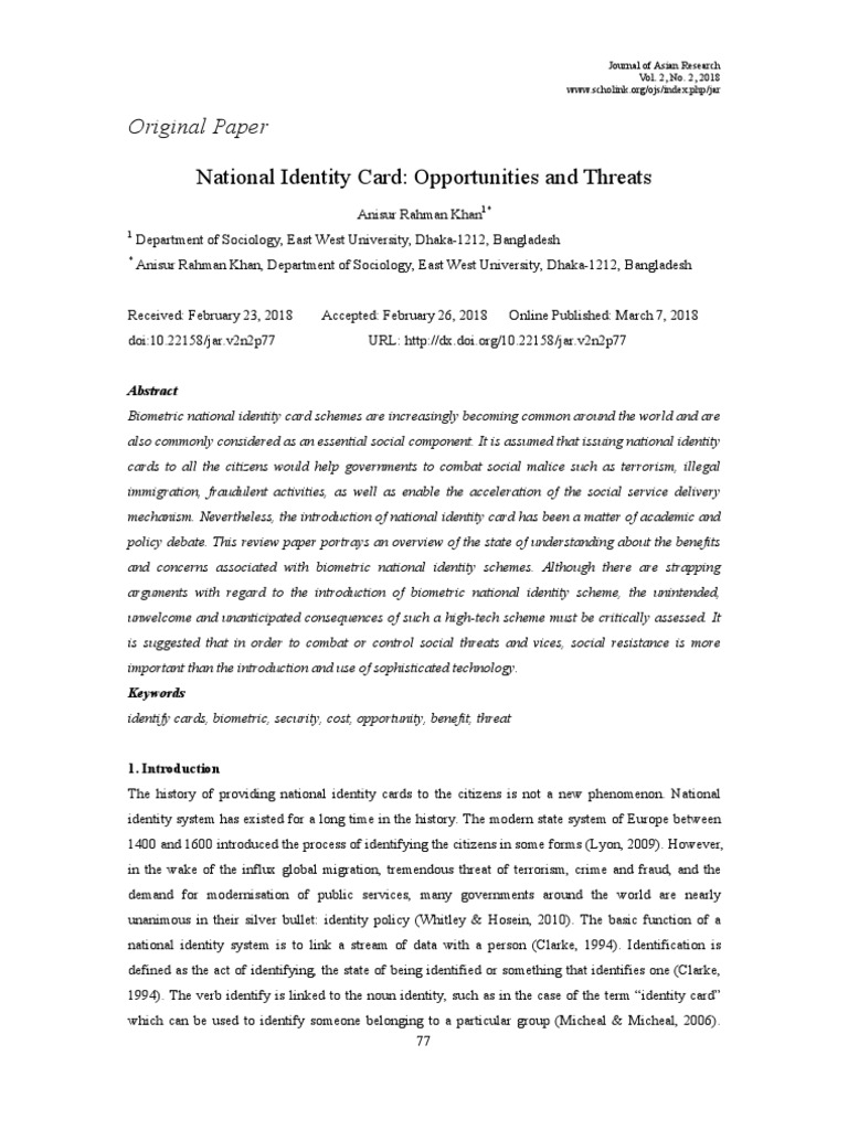 National Identity Card Opportunities And Threats PDF
