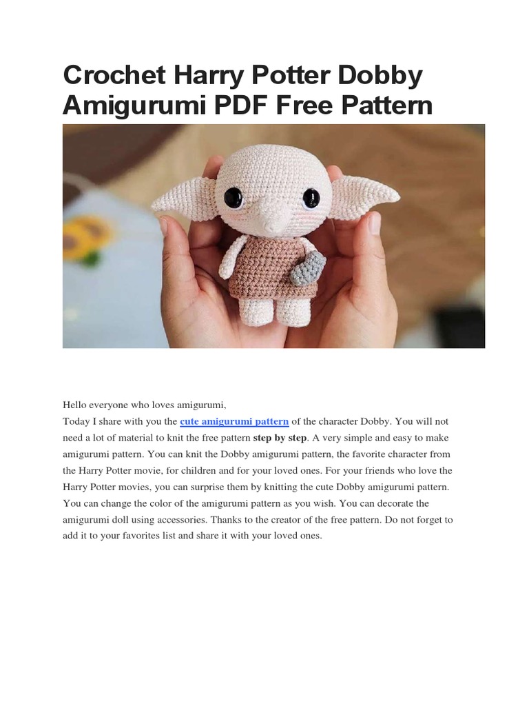 Crochet Harry Potter Dobby Amigurumi PDF Free Pattern, PDF, Crochet