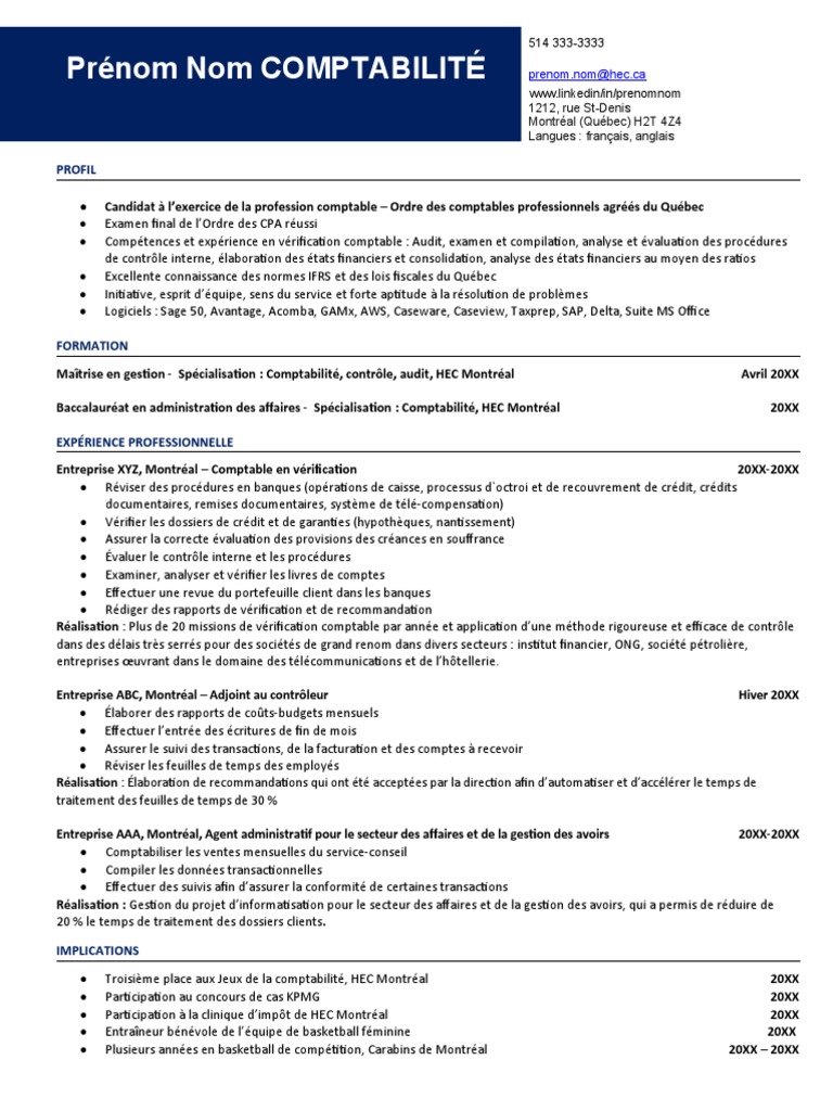 CV Expert-Comptable - Profil Professionnel | PDF | Comptabilité | Audit