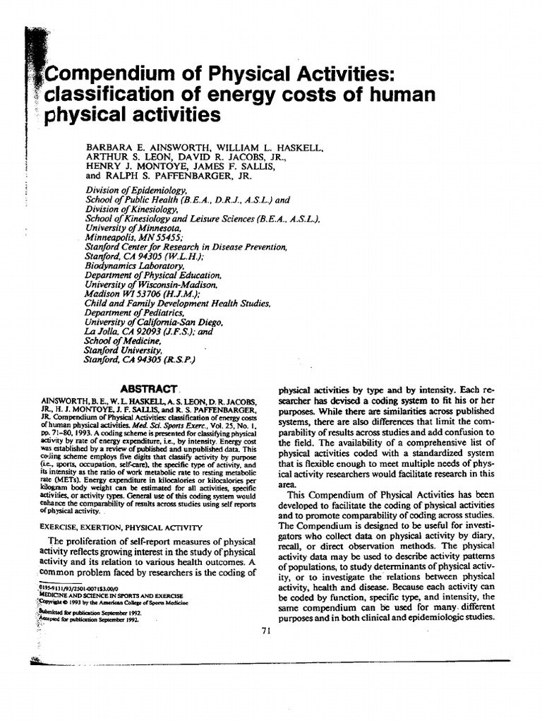 Compendium Of Physical Activities How Sitting & Inactivity Can Be A