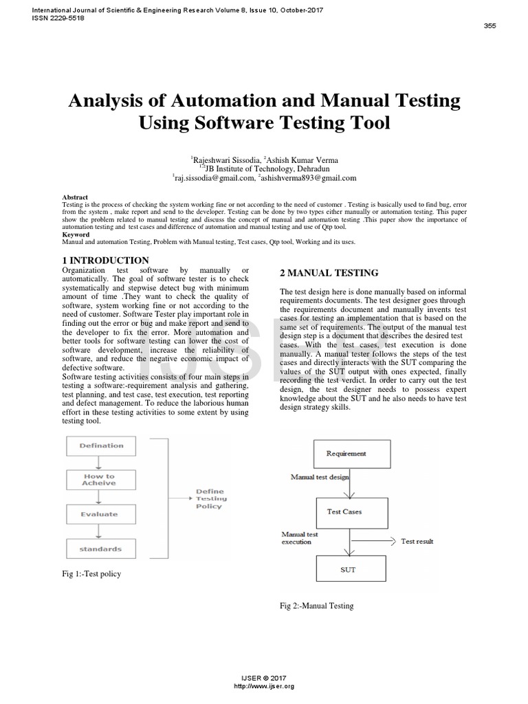 Analysis of Automation and Manual Testing Using Software Testing Tool ...