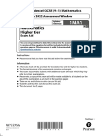 Maths GCSE Higher Formulae Sheet 2022