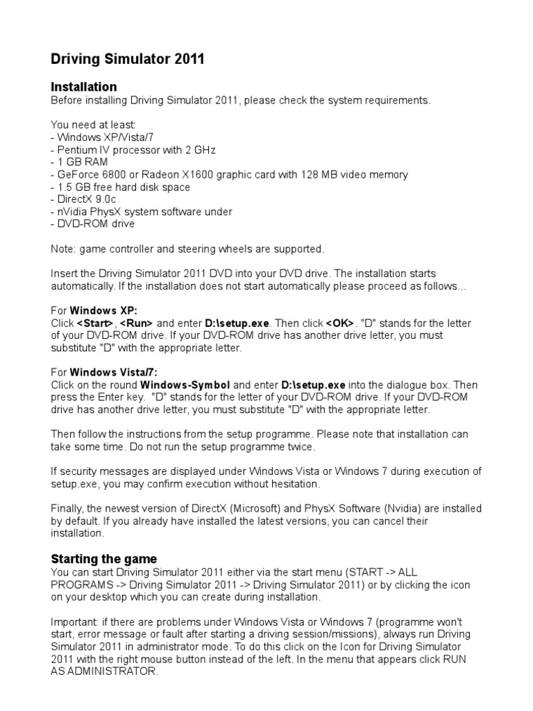 Manual Driving Simulator 2011 PDF Windows Vista Microsoft Windows