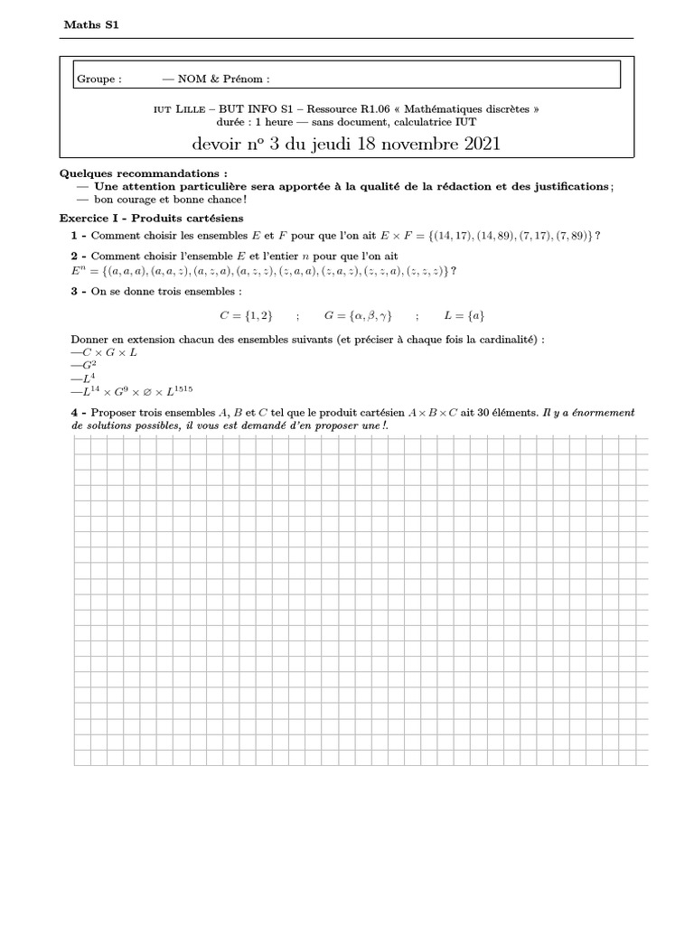 Devoir de Maths Discrètes S1 IUT Lille | PDF | Logique mathématique ...