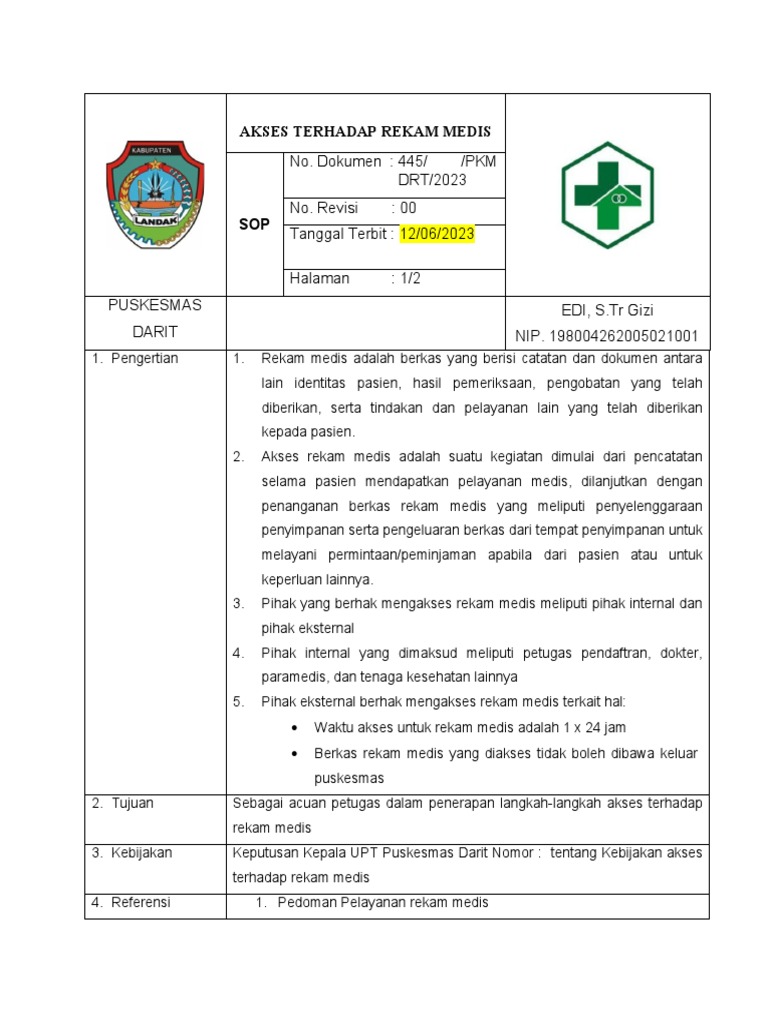 Sop Akses Terhadap Rekam Medis Pdf