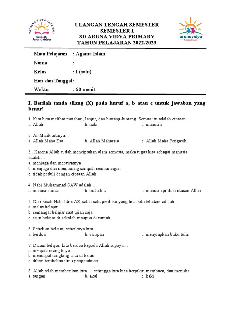 Mempersiapkan Diri Menuju Kesuksesan: Contoh Soal UTS Agama Islam Kelas 6 SD Semester 2