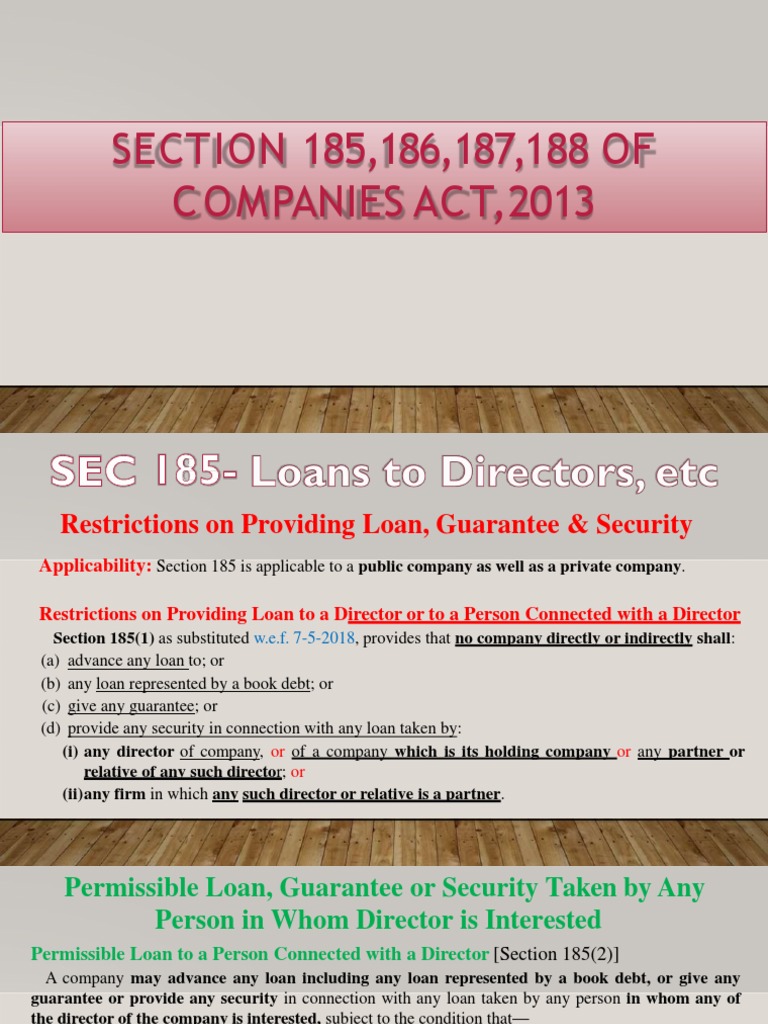 SECTION 185,186,187,188 OF Companies Act, 2013 | PDF