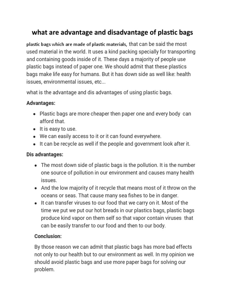 What are advantage and disadvantage of plastic bags pdf