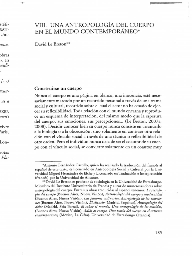 Breton una antropologia del cueropo en el mundo contempora neo pdf