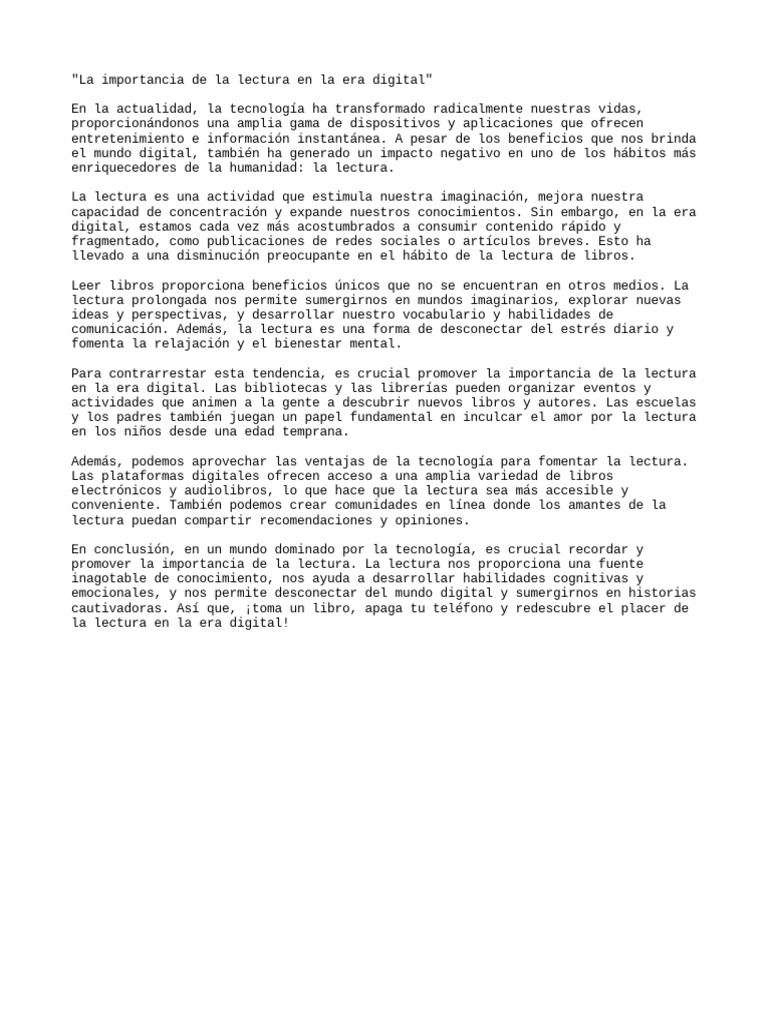 La Importancia de La Lectura en La Era Digital | PDF