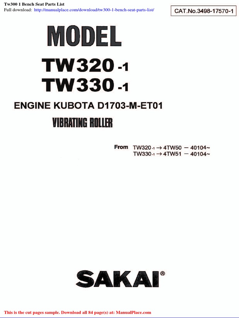 Tw300 1 Bench Seat Parts List PDF