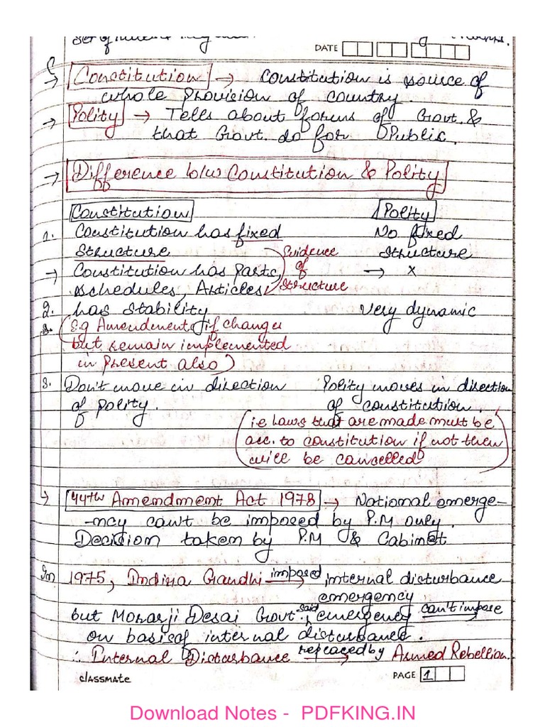 Polity Handwritten Notes PDF Download | PDF