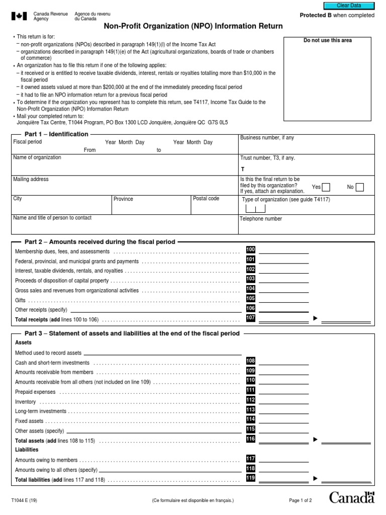 Main - Form t1044 Non Profit Organization Npo Information Return Canada ...