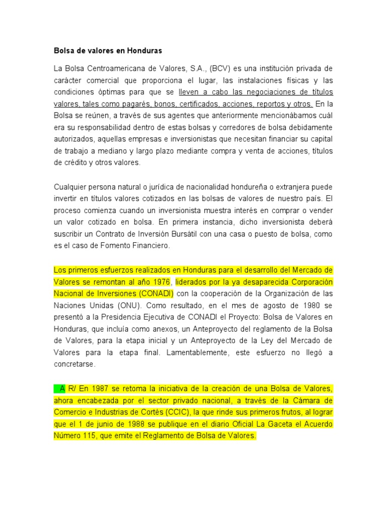 BOLSA DE VALORES HONDURAS | PDF | Bolsa | Bancos