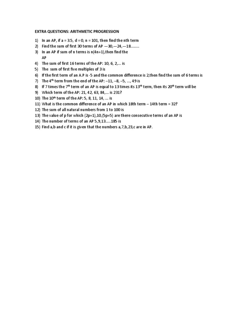 Arithmetic Progression Practice Questions | PDF