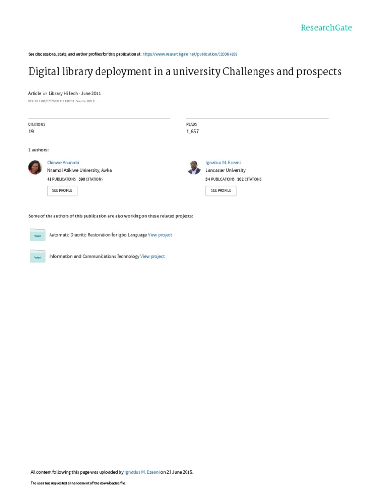 Digital Library Deployment in A University Challenges and Prospects ...