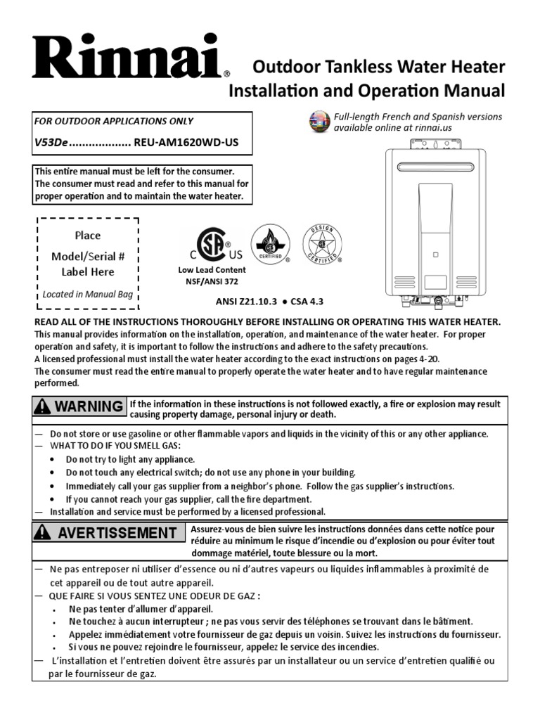 Rinnai V53De Water Heater Manual | PDF | Water Heating | Valve