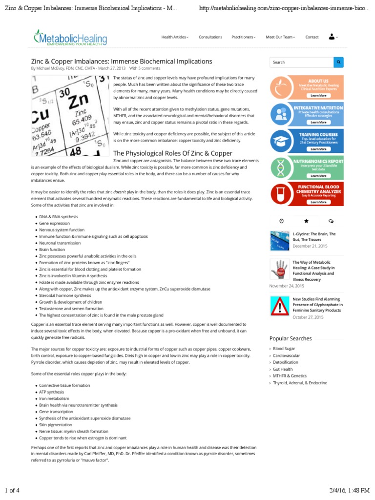 Zinc Copper Imbalances Immense Biochemical Implications Metabolic