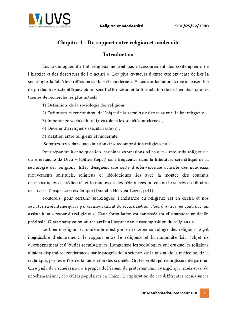 Religion et modernité : enjeux sociologiques | PDF | Émile Durkheim ...