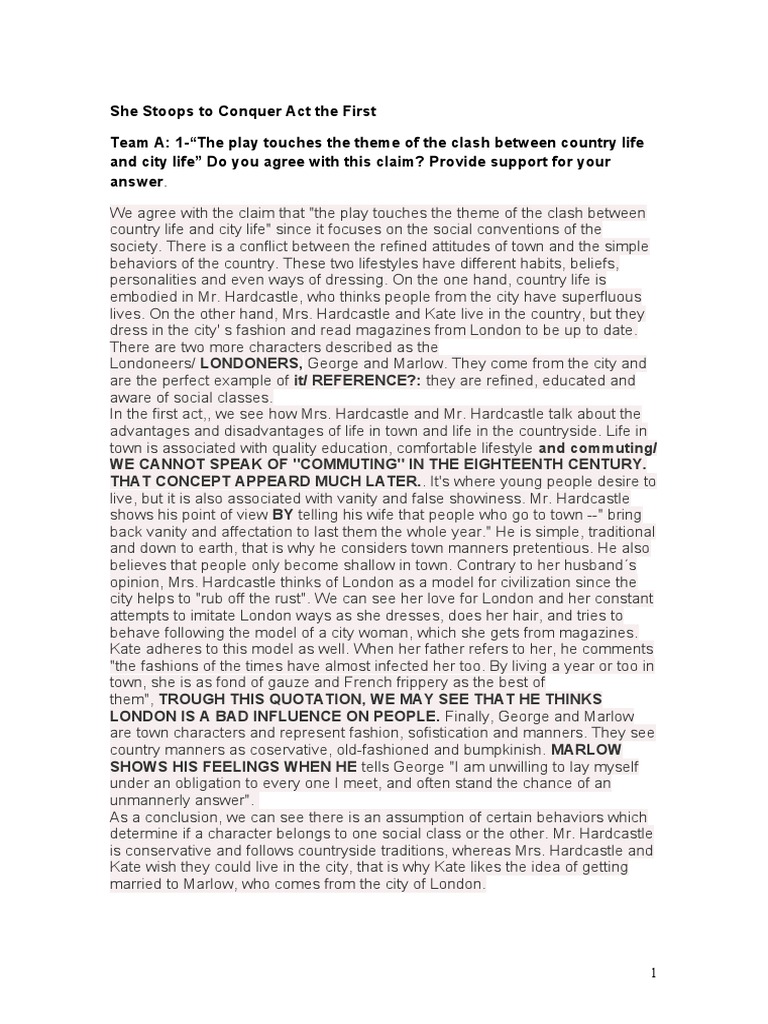 Analysis of Act One in She Stoops to Conquer | PDF