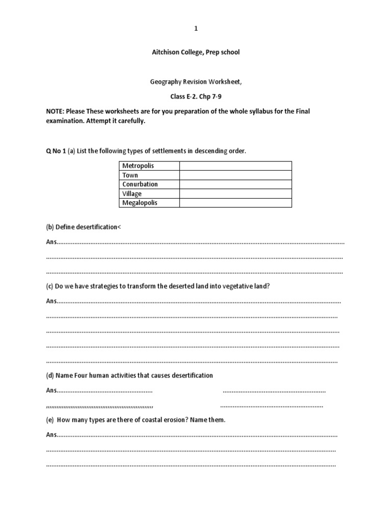 Geography Revision Worksheet for Class E-2 | PDF | Biogeography | Earth ...