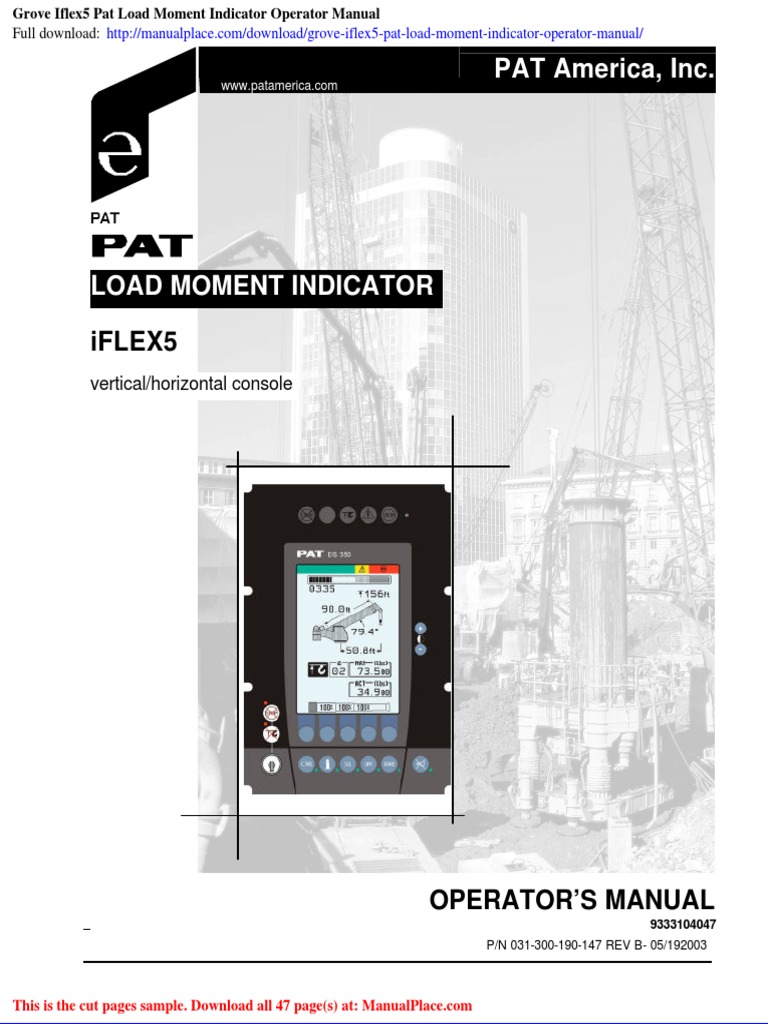 Grove Iflex5 Pat Load Moment Indicator Operator Manual | PDF