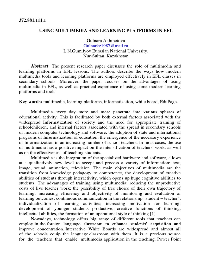 Using Multimedia and Learning Platforms in Efl | PDF