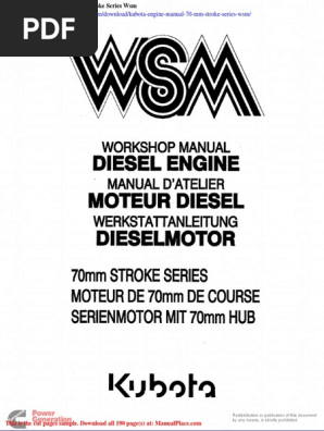 Kubota Engine Manual 70 MM Stroke Series WSM | PDF | Home