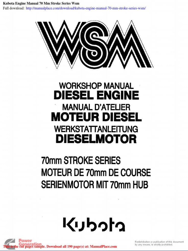 Kubota Engine Manual 70 MM Stroke Series WSM | PDF | Home
