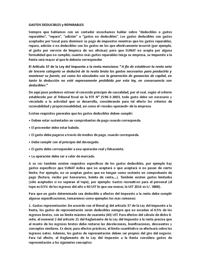 GASTOS DEDUCIBLES y REPARABLES | PDF | Impuesto sobre la renta | Impuestos