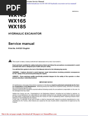 Case Wx145 165 185 Hydraulic Excavator Service Manual | PDF