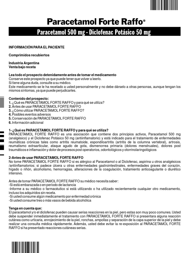 Paracetamol Forte Prospecto Pacientes RAFFO PDF Antiinflamatorio