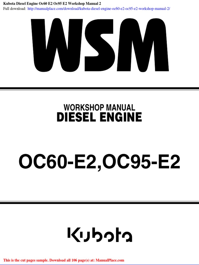 Kubota Diesel Engine Oc60 E2 Oc95 E2 Workshop Manual 2 | PDF