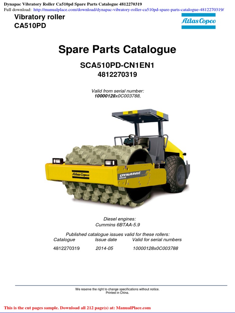 Dynapac Vibratory Roller Ca510pd Spare Parts Catalogue 4812270319 | PDF