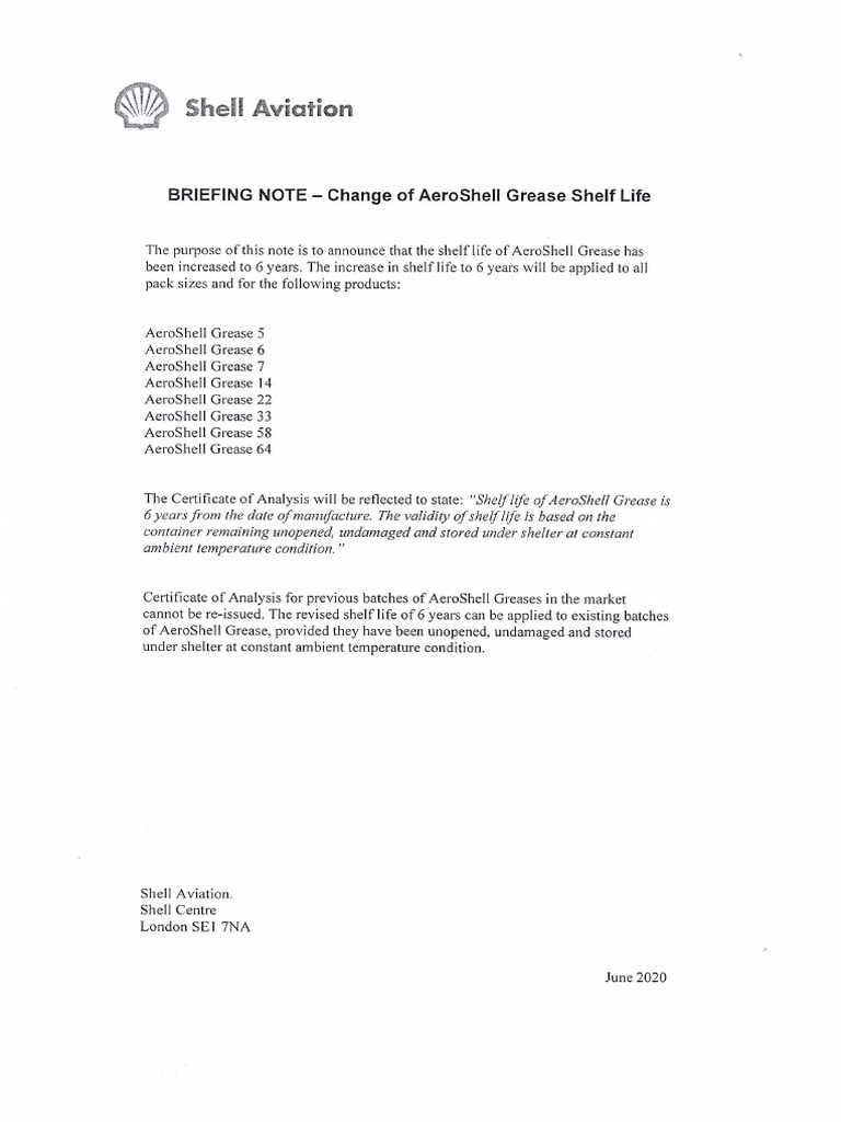 Aeroshell Grease Shelf Life PDF