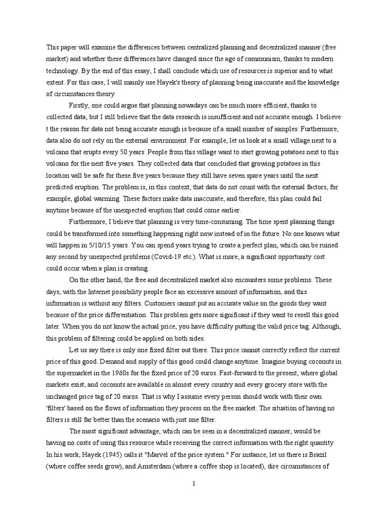 Hayek and His Theory With Example Econ PDF Prices Market (Economics)