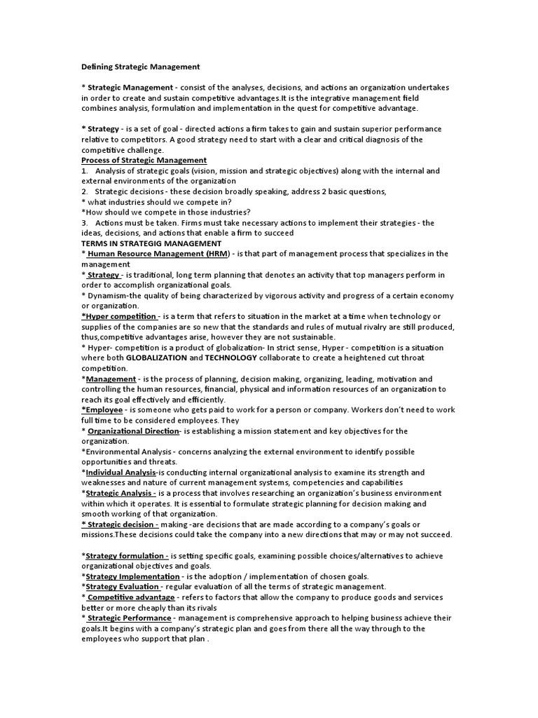 Defining Strategic Management | PDF | Strategic Management | Strategic