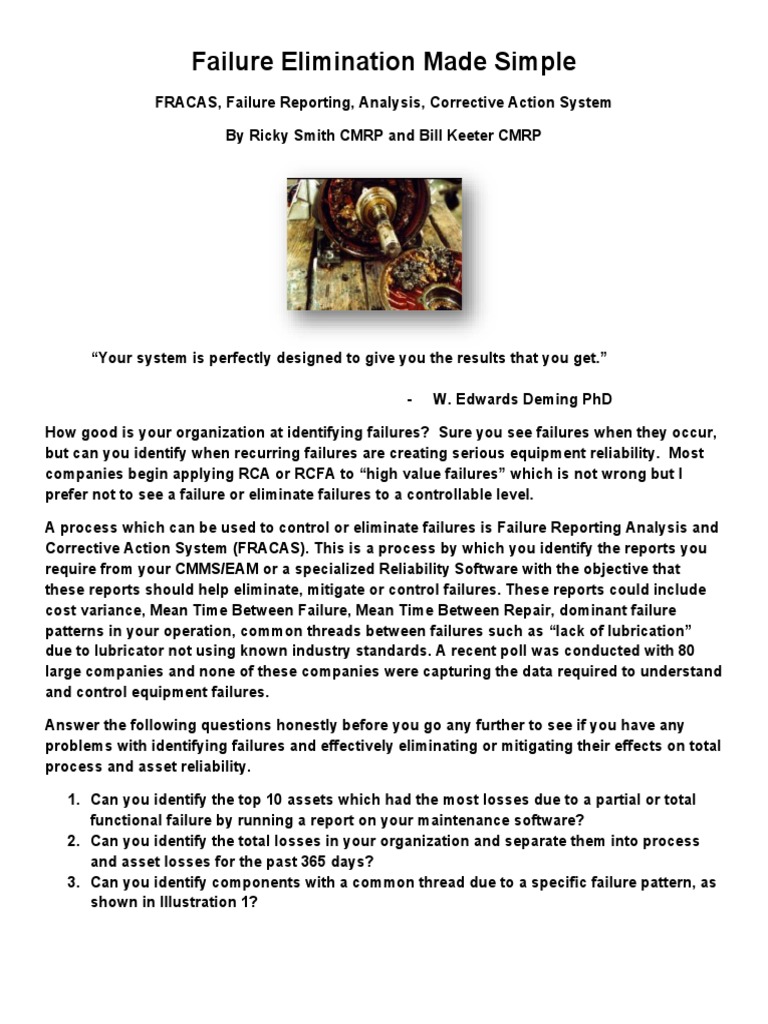 Simplifying Failure Elimination with FRACAS | PDF | Reliability ...
