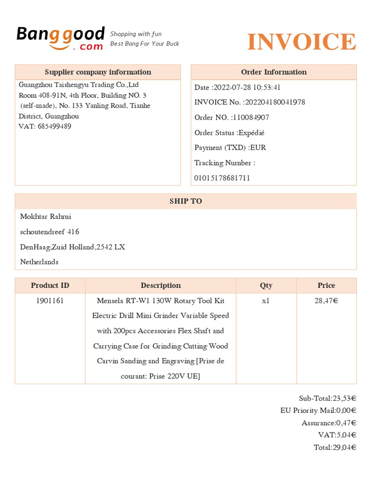 Invoice for Mokhtar Rahmi | PDF