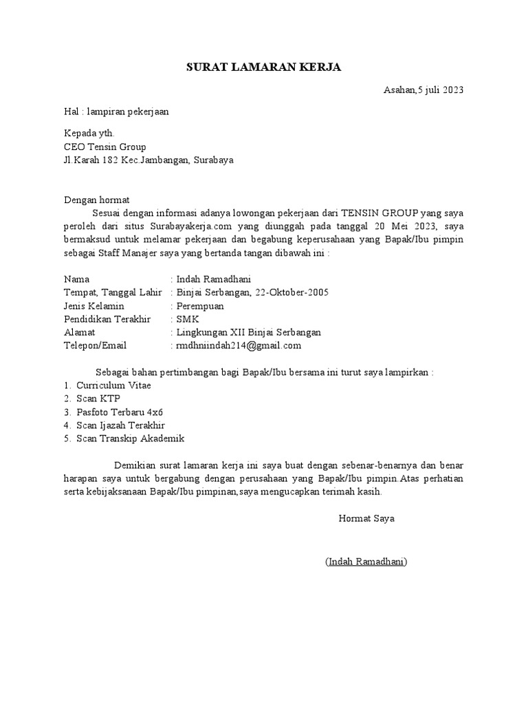 Surat Lamaran Kerja | PDF