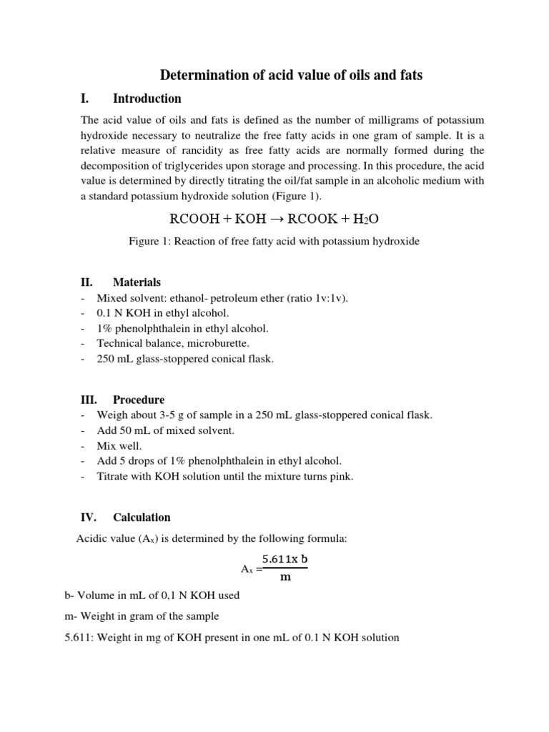 Lab 91 Determination of Acid Value of Oils and Fats PDF