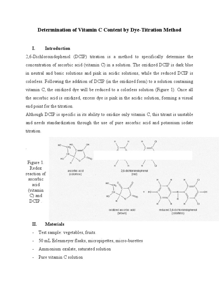 Vitamin C Content by DCIP Titration | PDF | Titration | Chemistry