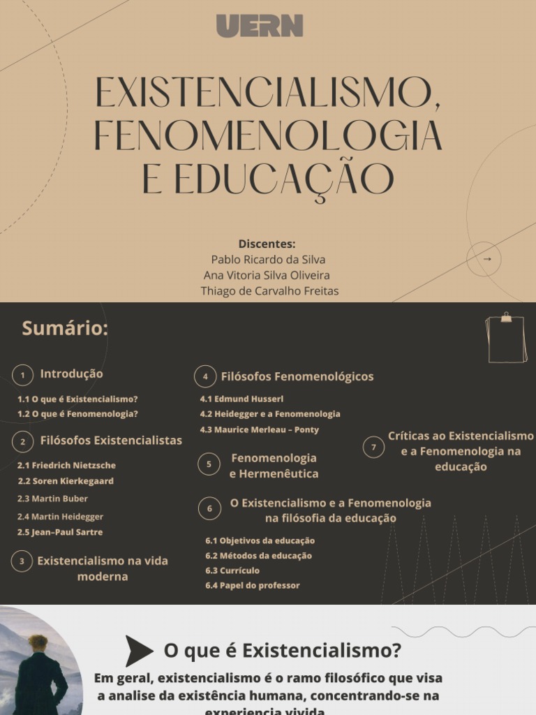Existencialismo, Fenomenologia e Educação | PDF