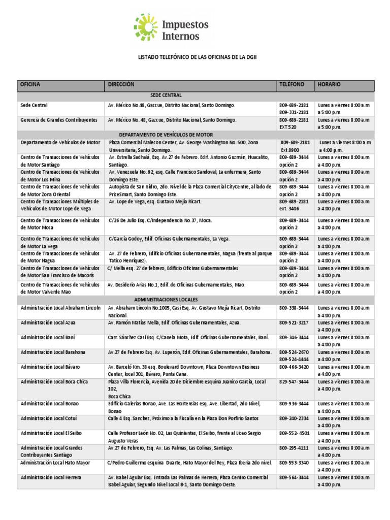 Listado oficinas dgii pdf rep blica dominicana