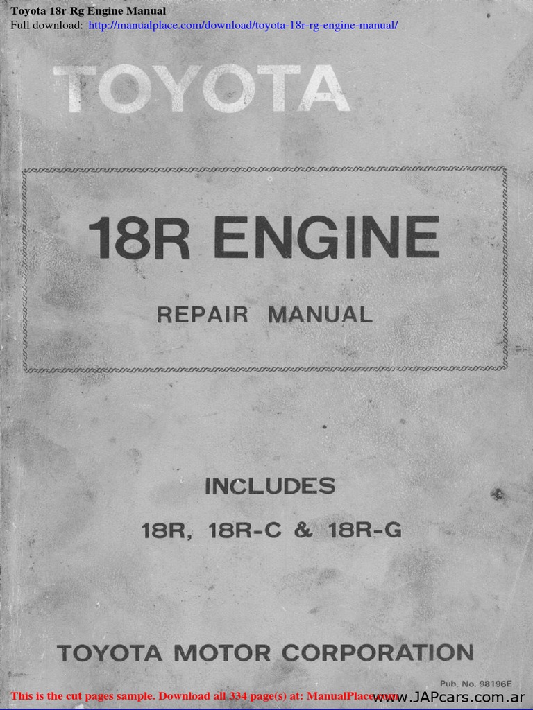 Toyota 18R RG Engine Manual Download | PDF