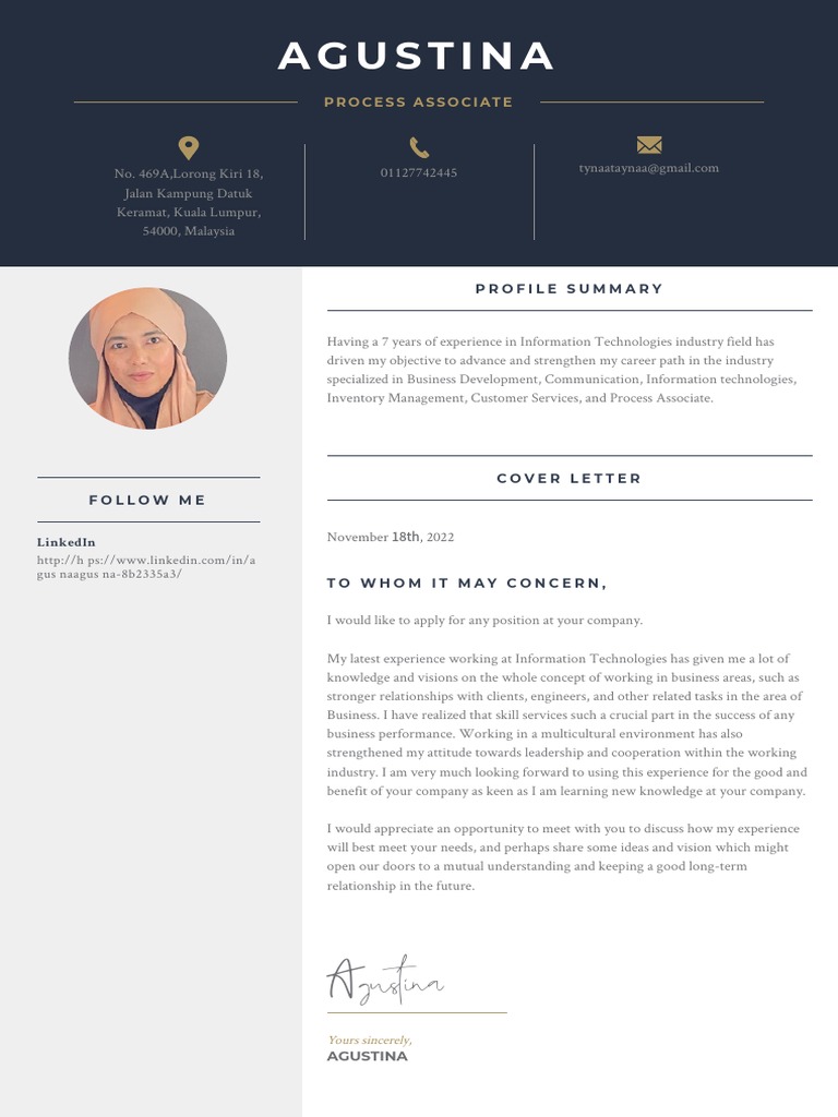 Cover Letter Agustina PDF Experience Cognition