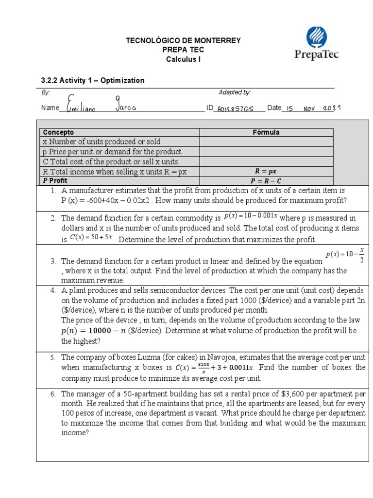 3 2 2+activity+1 | PDF | Profit (Economics) | Demand