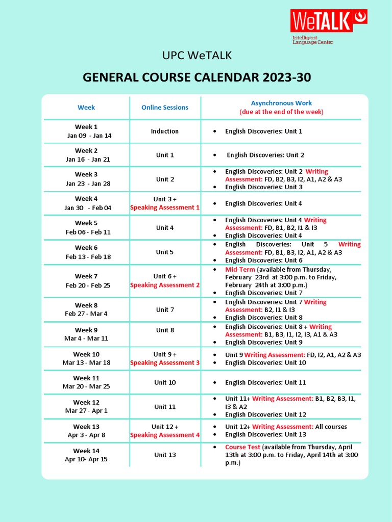 UPC WeTALK Course Calendar 2023-30 | PDF