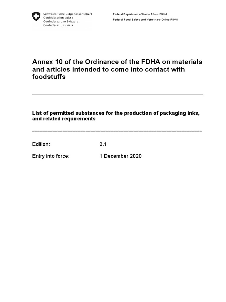 FDHA Annex 10: Food Contact Materials | PDF | Ester | Chemical Substances
