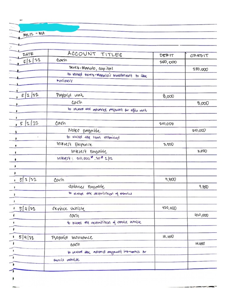 MEC12 Exercise On Journalizing Transactions | PDF